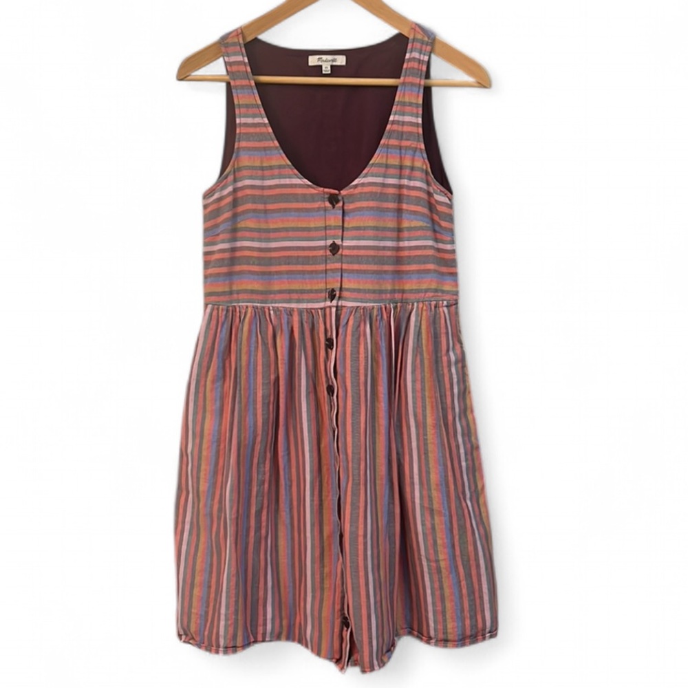 Madewell Striped Mini Dress in Rose, Blue, and Tan